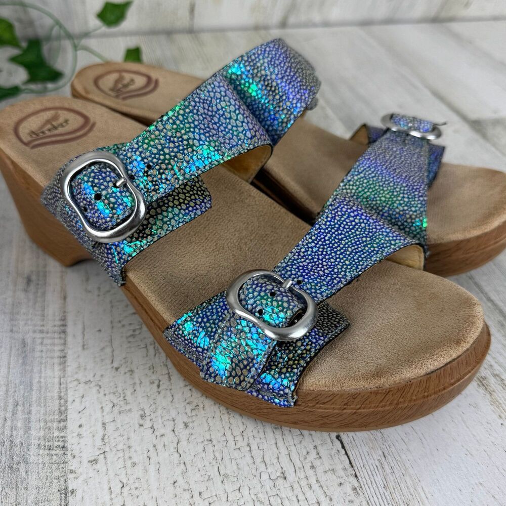 Dansko Size 41 Sophie Iridescent Blue Purple Double Strap Buckle Sandal - Picture 5 of 9